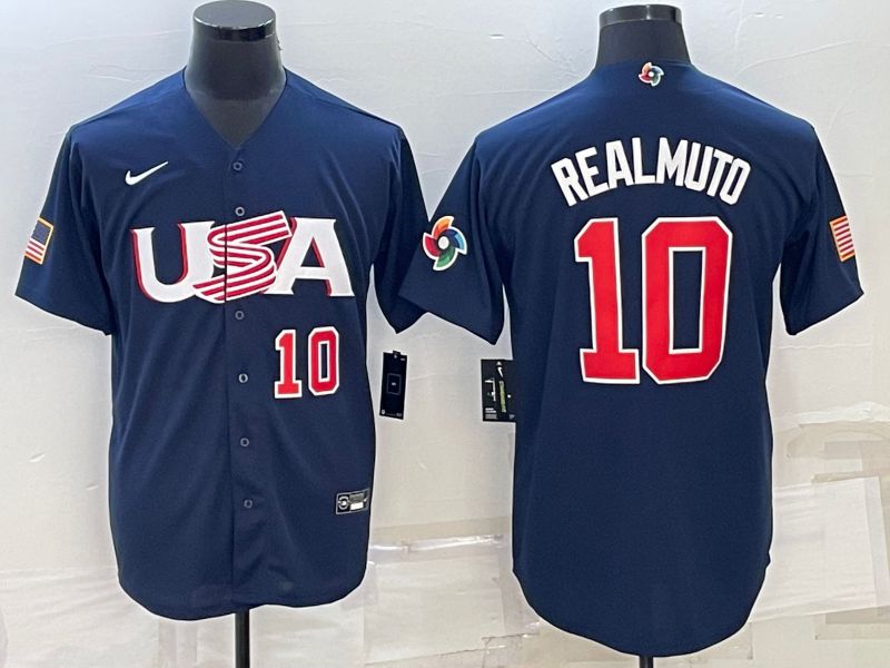 Men 2023 World Cub USA #10 Realmuto Blue Nike MLB Jersey